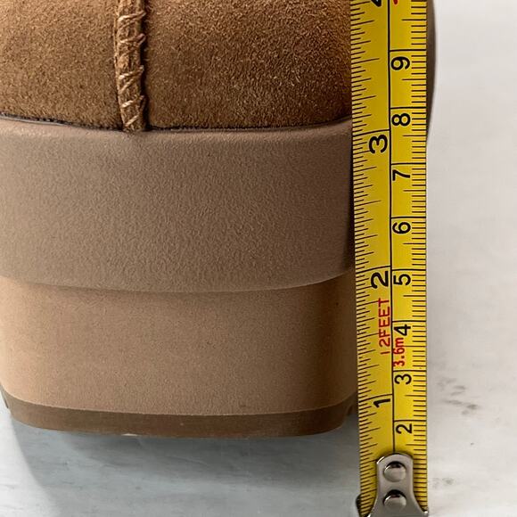 UGG Classic Mini New Heights Platform Suede Boots Chestnut Women's 10 Tried On - Picture 10 of 11